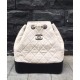 Fake Chanel Gabrielle Silver CC Logo Two-tone Chain Shoulder Strap Diamond Lattice White & Black Leather Female Drawstring Backpack