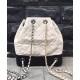 Fake Chanel Gabrielle Silver CC Logo Two-tone Chain Shoulder Strap Diamond Lattice White & Black Leather Female Drawstring Backpack