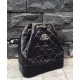 Faux Chanel Gabrielle Diamond Lattice Silver CC Decoration Women's Two-tone Chain Strap Black Lambskin Drawstring Backpack