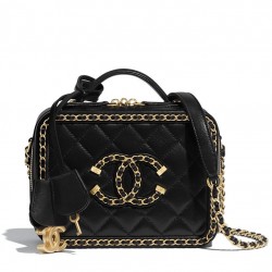 Spring Popular Black Quilted Leather CC Logo Signature Link Chain Trimming - Fake Chanel Top Handle Vanity Bag