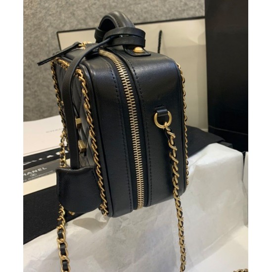 Spring Popular Black Quilted Leather CC Logo Signature Link Chain Trimming - Fake Chanel Top Handle Vanity Bag