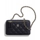 Top Sale Yellow Gold Plated CC Decoration Zipper Closure Black Grained Leather - Faux Chanel Small Chain Vanity Case