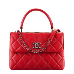 Imitation Chanel Red Quilted Leather Antique Silver CC Shaped Turn Lock Ladies Top Handle Chain Shoulder Strap Flap Bag UK