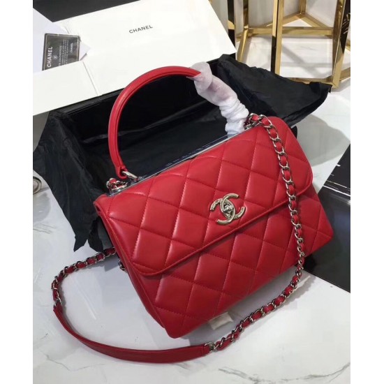 Imitation Chanel Red Quilted Leather Antique Silver CC Shaped Turn Lock Ladies Top Handle Chain Shoulder Strap Flap Bag UK