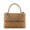 Fake Chanel Silver CC Logo Turn Lock Top Handle Style Medium Flap Bag Lady Fashion Coffee Quilted Leather Chain Handbag