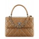 Fake Chanel Silver CC Logo Turn Lock Top Handle Style Medium Flap Bag Lady Fashion Coffee Quilted Leather Chain Handbag