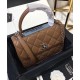 Fake Chanel Silver CC Logo Turn Lock Top Handle Style Medium Flap Bag Lady Fashion Coffee Quilted Leather Chain Handbag