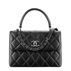 Top Sale Black Quilted Leather Top Handle Design Antique Silver CC Logo Flap Bag - Replica Chanel Women's Medium Flap Bag A92236 B08960 94305