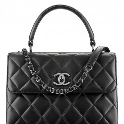 Top Sale Black Quilted Leather Top Handle Design Antique Silver CC Logo Flap Bag - Replica Chanel Women's Medium Flap Bag A92236 B08960 94305