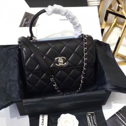 Top Sale Black Quilted Leather Top Handle Design Antique Silver CC Logo Flap Bag - Replica Chanel Women's Medium Flap Bag A92236 B08960 94305