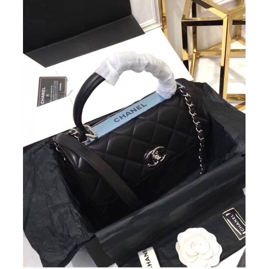 Top Sale Black Quilted Leather Top Handle Design Antique Silver CC Logo Flap Bag - Replica Chanel Women's Medium Flap Bag A92236 B08960 94305