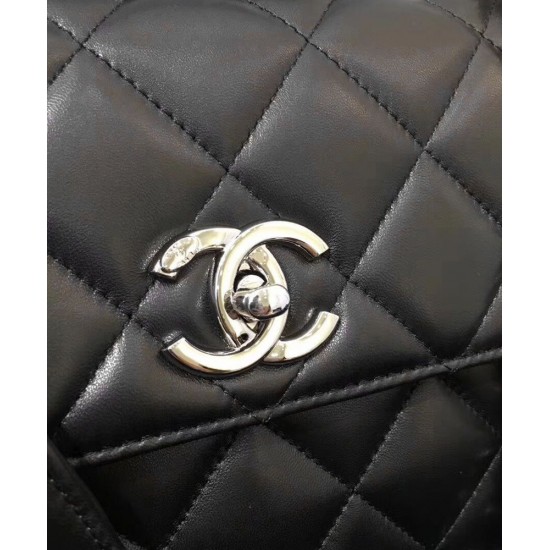 Top Sale Black Quilted Leather Top Handle Design Antique Silver CC Logo Flap Bag - Replica Chanel Women's Medium Flap Bag A92236 B08960 94305