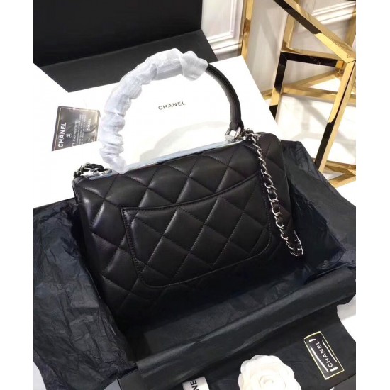 Top Sale Black Quilted Leather Top Handle Design Antique Silver CC Logo Flap Bag - Replica Chanel Women's Medium Flap Bag A92236 B08960 94305