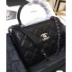 Top Sale Black Quilted Leather Top Handle Design Antique Silver CC Logo Flap Bag - Replica Chanel Women's Medium Flap Bag A92236 B08960 94305