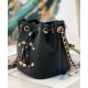 Faux Chanel Colorful Flower Heart Logo Studs Black Women's Mini Black Cowhide Leather Drawstring Bag