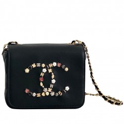 Fake Chanel Diversiform Metal CC Logo Floral Heart Black Cowhide Leather Flap Shoulder Bag For Ladies