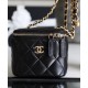 Best Price Small Classic Black Quilted Leather Women's Zipper Box Bag - Imitation Chanel Brass Chain Shoulder Strap Vanity Case