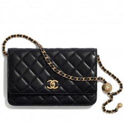 Best Black Uilted Leather Diamond Pattern Turn Lock Design Medium Wallet - Fake Chanel Golden Chain Shoulder Strap Women's Crossbody Bag