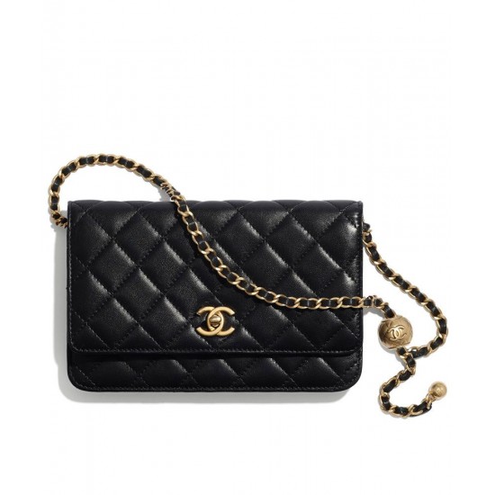 Best Black Uilted Leather Diamond Pattern Turn Lock Design Medium Wallet - Fake Chanel Golden Chain Shoulder Strap Women's Crossbody Bag