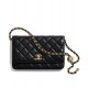 Best Black Uilted Leather Diamond Pattern Turn Lock Design Medium Wallet - Fake Chanel Golden Chain Shoulder Strap Women's Crossbody Bag