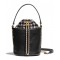 High End Brass CC Signature Detail Studs Sides Tweed & Black Quilted Leather Patchwork Drawstring Bag - Faux Chanel Tote Bag