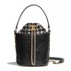 High End Brass CC Signature Detail Studs Sides Tweed & Black Quilted Leather Patchwork Drawstring Bag - Faux Chanel Tote Bag