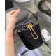 High End Brass CC Signature Detail Studs Sides Tweed & Black Quilted Leather Patchwork Drawstring Bag - Faux Chanel Tote Bag