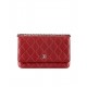 Fashion Red Quilted Leather Rhombus Pattern Women's WOC Wallet - Faux Chanel Medium Silver CC Logo Signature Chain Bag