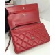 Fashion Red Quilted Leather Rhombus Pattern Women's WOC Wallet - Faux Chanel Medium Silver CC Logo Signature Chain Bag