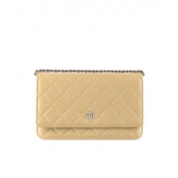 High Quality Silver CC Logo Signature Chain Shoulder Strap Bisque Yellow Quilted Leather WOC Wallet - Chanel Medium Flap Bag