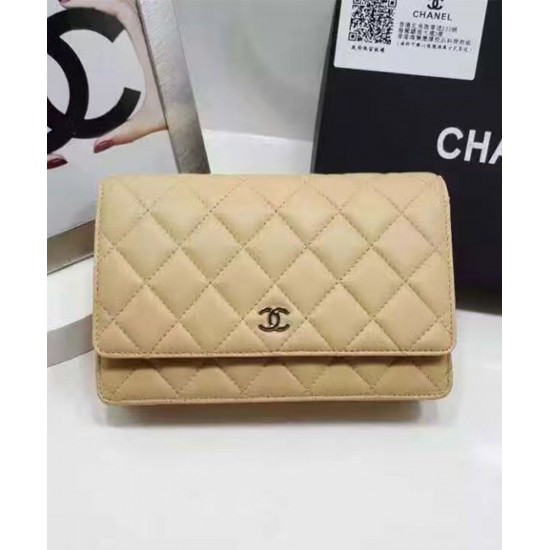 High Quality Silver CC Logo Signature Chain Shoulder Strap Bisque Yellow Quilted Leather WOC Wallet - Chanel Medium Flap Bag