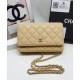 High Quality Silver CC Logo Signature Chain Shoulder Strap Bisque Yellow Quilted Leather WOC Wallet - Chanel Medium Flap Bag