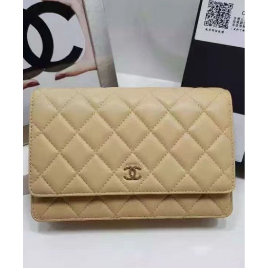 High Quality Silver CC Logo Signature Chain Shoulder Strap Bisque Yellow Quilted Leather WOC Wallet - Chanel Medium Flap Bag