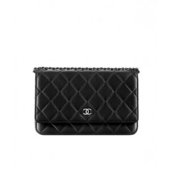 Hot Selling Black Quilted Leather Silver CC Logo Snap Button WOC Chian Wallet - Fake Chanel Classic Women's Flap Handbag AP0250 Y01480 C3906