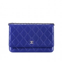 High End Blue Quilted Leather Silver CC Logo Signature Chain WOC Wallet - Replica Chanel Sewing Line Style Female Crossbody Bag