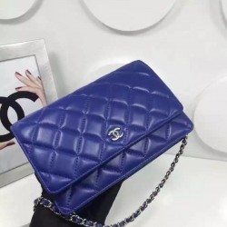 High End Blue Quilted Leather Silver CC Logo Signature Chain WOC Wallet - Replica Chanel Sewing Line Style Female Crossbody Bag