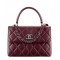 Fall Trendy Silver Interlocking C Turn Lock Classic Cannage Pattern Dark Red Leather Top Handle Bag - Fake Chanel Female Flap Chain Bag