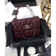 Fall Trendy Silver Interlocking C Turn Lock Classic Cannage Pattern Dark Red Leather Top Handle Bag - Fake Chanel Female Flap Chain Bag