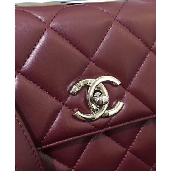 Fall Trendy Silver Interlocking C Turn Lock Classic Cannage Pattern Dark Red Leather Top Handle Bag - Fake Chanel Female Flap Chain Bag