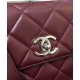 Fall Trendy Silver Interlocking C Turn Lock Classic Cannage Pattern Dark Red Leather Top Handle Bag - Fake Chanel Female Flap Chain Bag