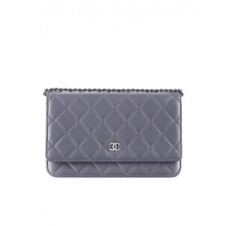 Best Price Medium WOC Diamond Pattern Silver Chain Shoulder Strap Classic Wallet - Imitation Chanel Female Grey Leather Flap Bag