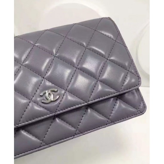 Best Price Medium WOC Diamond Pattern Silver Chain Shoulder Strap Classic Wallet - Imitation Chanel Female Grey Leather Flap Bag