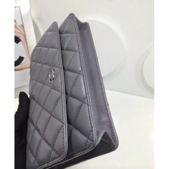 Best Price Medium WOC Diamond Pattern Silver Chain Shoulder Strap Classic Wallet - Imitation Chanel Female Grey Leather Flap Bag