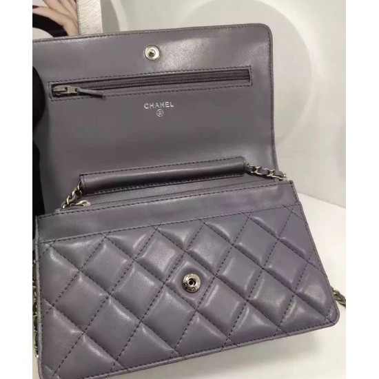 Best Price Medium WOC Diamond Pattern Silver Chain Shoulder Strap Classic Wallet - Imitation Chanel Female Grey Leather Flap Bag