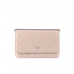 Classic Nude Pink Quilted Leather Silver CC Logo Snap Button Medium Chain Wallet - Imitated Chanel Women's Flap Crossbody Bag