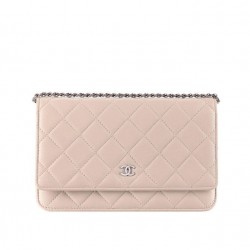 Classic Nude Pink Quilted Leather Silver CC Logo Snap Button Medium Chain Wallet - Imitated Chanel Women's Flap Crossbody Bag