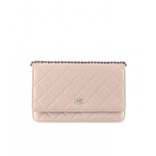 Classic Nude Pink Quilted Leather Silver CC Logo Snap Button Medium Chain Wallet - Imitated Chanel Women's Flap Crossbody Bag