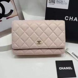 Classic Nude Pink Quilted Leather Silver CC Logo Snap Button Medium Chain Wallet - Imitated Chanel Women's Flap Crossbody Bag