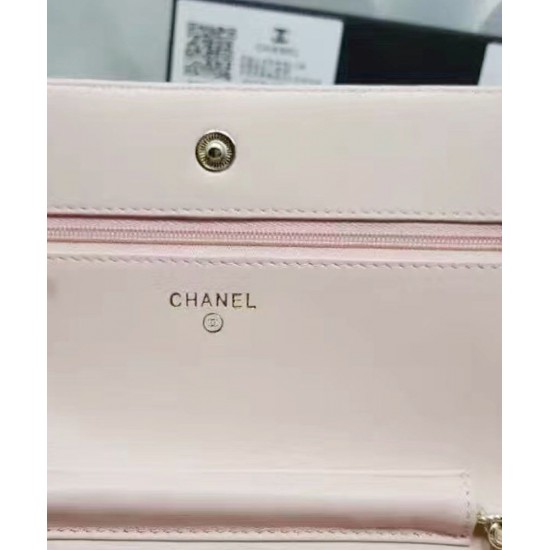 Classic Nude Pink Quilted Leather Silver CC Logo Snap Button Medium Chain Wallet - Imitated Chanel Women's Flap Crossbody Bag