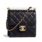 Fashion Black Quilted Leather Top White Pearl Detail CC Logo Turn Lock - Replica Chanel Chain Strap Ladies Flap Bag